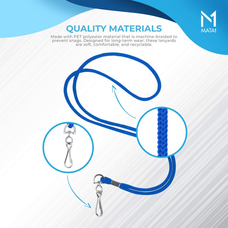 Mata1-USA Polypropylene Lanyards - 100 Pack, Blue - Economy ID Lanyards Bulk for Business Card, ID Card Holder for Employees and Students - Round 36" With Swivel Hook - Image 4